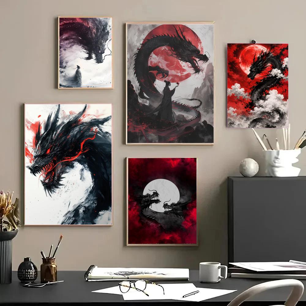 Esports Gaming Room - Poster Naga Hitam Lukisan Stiker Tahan