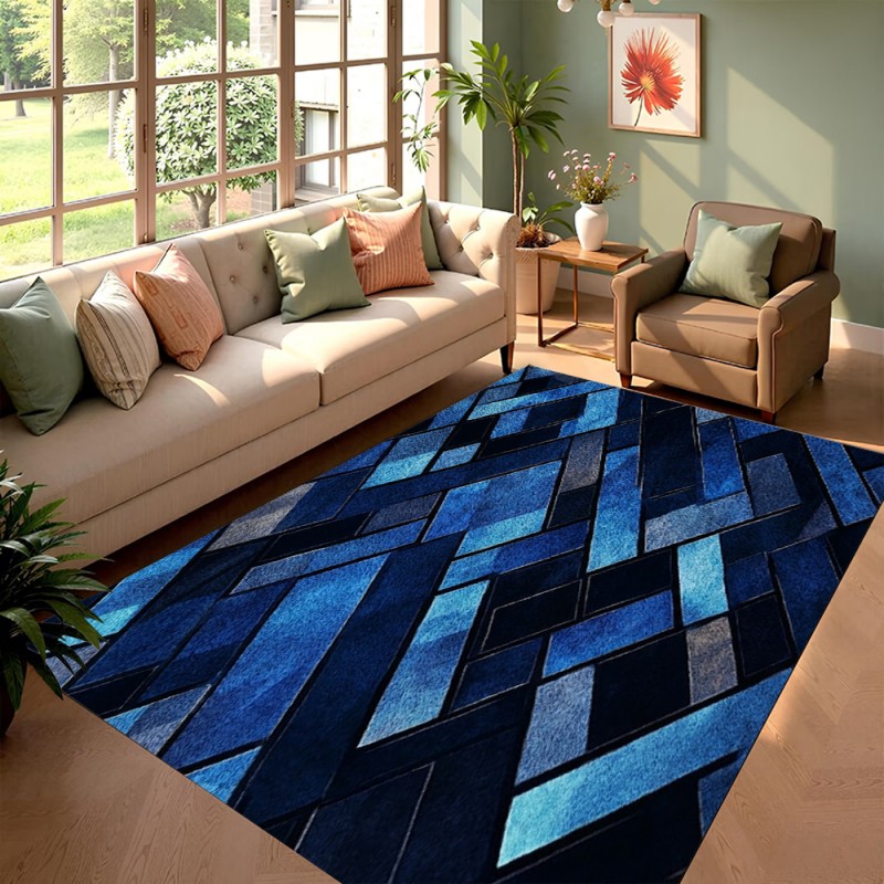 Esports Gaming Room - Karpet Geometris Biru Nordik Anti-Selip Lembut